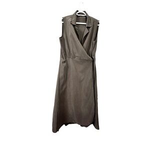 MNG Womens Size 12 Wrap Midi Dress Taupe Collared Sleeveless Earthy Minimalist